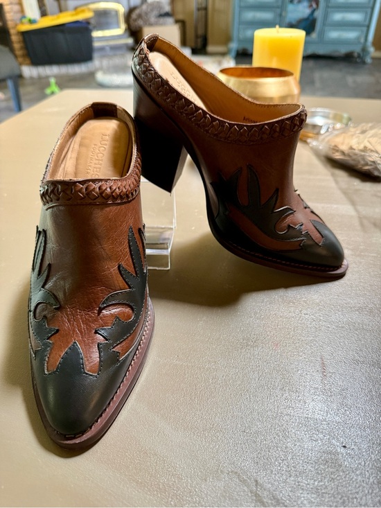 Lucchese Shoes - Lucchese Two-Tone Western Leather Mules Clogs Slide Cowboy Boots